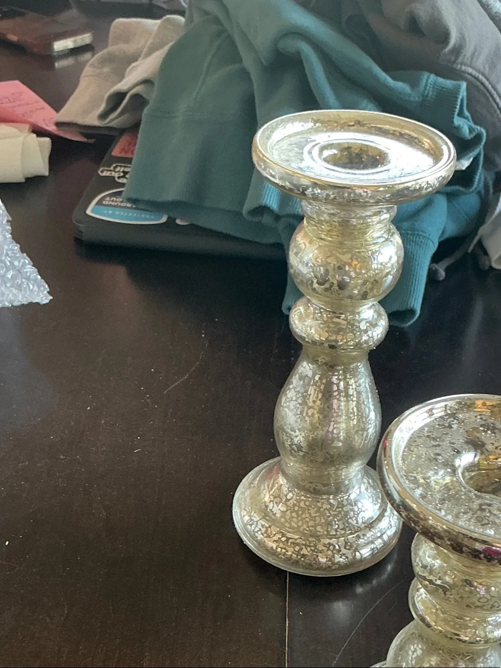 Antique-Style Silver Mercury Glass Candle Holders - Set of 3 - Valerie Parr Hill